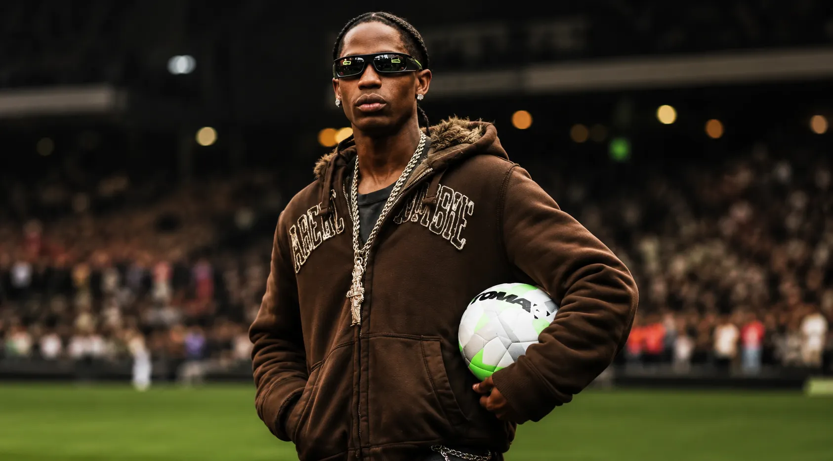 Travis Scott TOMA Football Event NYC Brown Full Zip Sherpa Hoodie Streetwear Style