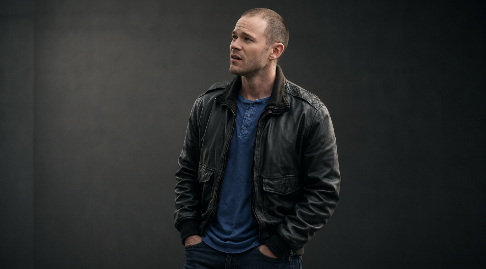 Warehouse 13 Steve Jinks black leather bomber jacket with stand collar and cargo pockets