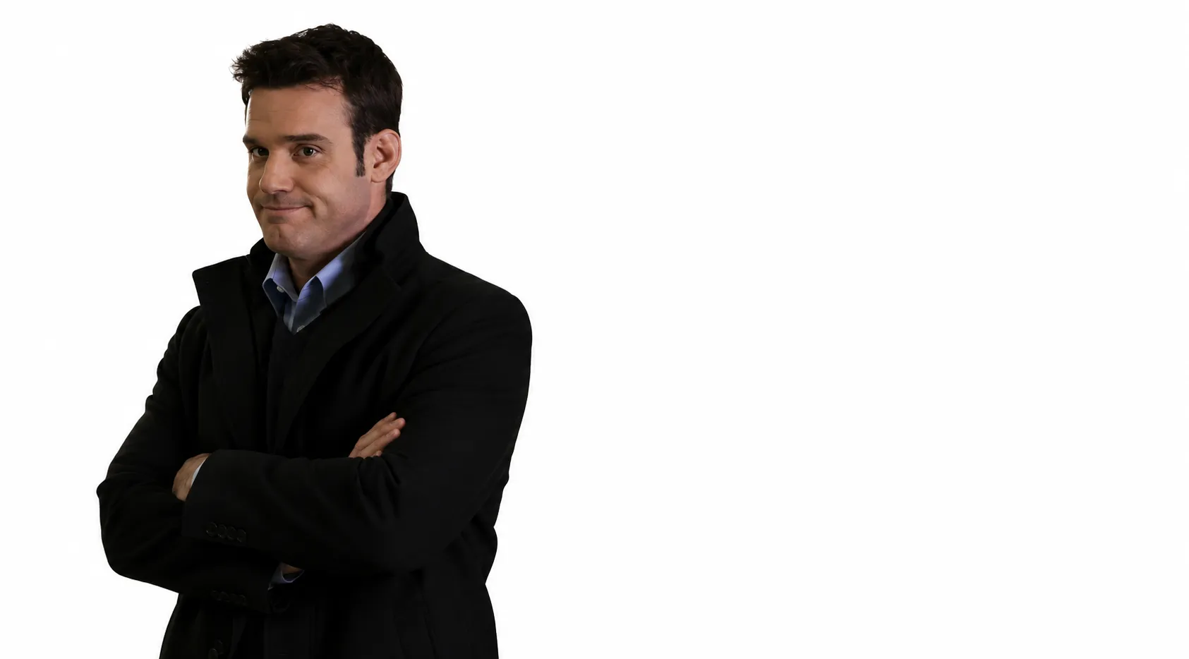 Warehouse 13 Pete Lattimer Black Wool Coat with Stand Collar and Classic Overcoat Style