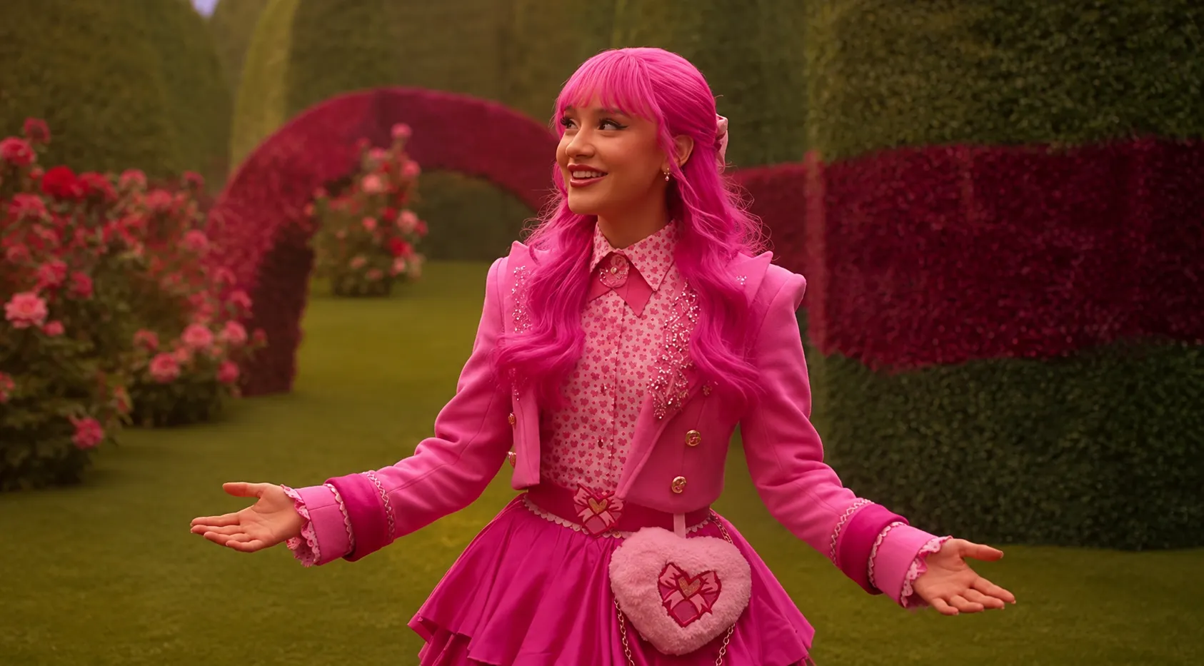 Descendants Wicked Wonderland 2026 Liamani Segura Pink Cropped Blazer Jacket with Beaded Floral Embroidery