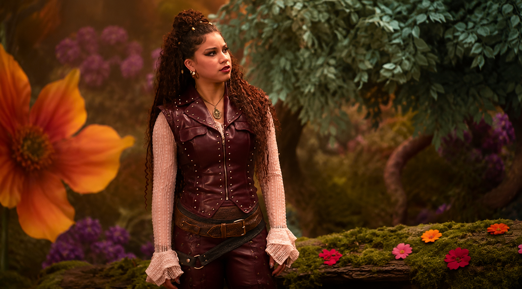 Descendants Wicked Wonderland 2026 Kiara T Romero Burgundy Leather Vest